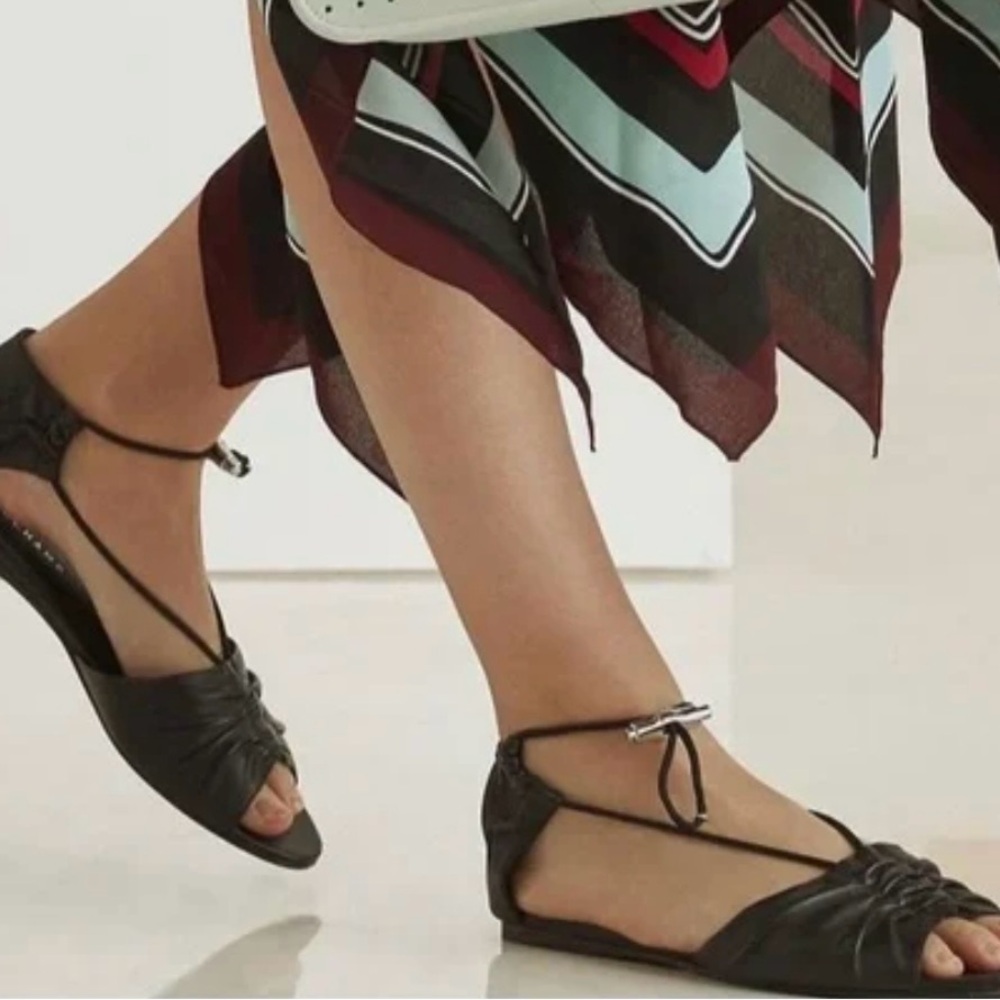 Longchamp Drawcord Leather And Suede Sandal Size 38 NWOB